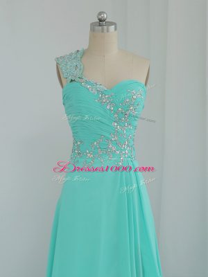Floor Length Zipper Evening Dress Turquoise and In with Beading and Appliques