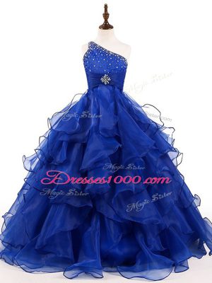 Royal Blue Sleeveless Organza Zipper Child Pageant Dress for Wedding Party