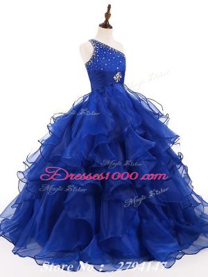 Royal Blue Sleeveless Organza Zipper Child Pageant Dress for Wedding Party