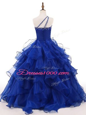 Royal Blue Sleeveless Organza Zipper Child Pageant Dress for Wedding Party