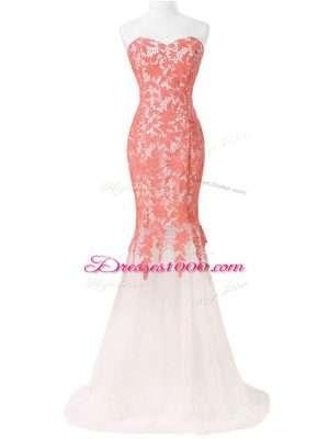 White Lace Up Sweetheart Lace and Appliques Evening Wear Tulle Sleeveless