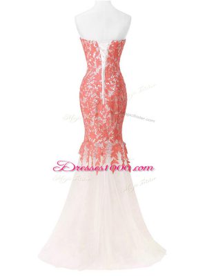 White Lace Up Sweetheart Lace and Appliques Evening Wear Tulle Sleeveless