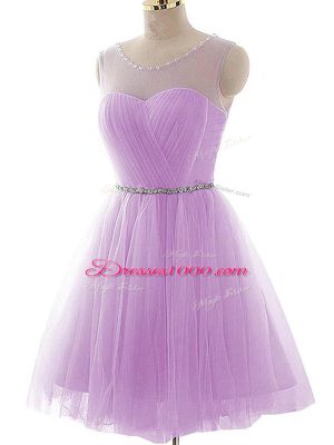 Lavender Sleeveless Mini Length Beading and Ruching Lace Up Homecoming Dress Online