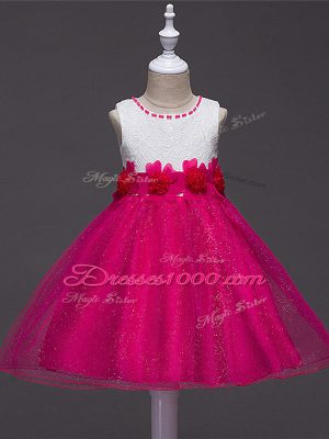 Beautiful Ball Gowns Little Girls Pageant Dress Wholesale Hot Pink Scoop Tulle Sleeveless Knee Length Zipper