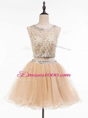 Champagne Homecoming Dress Prom and Party and Sweet 16 with Beading Scoop Sleeveless Side Zipper