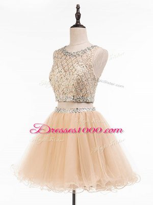 Champagne Homecoming Dress Prom and Party and Sweet 16 with Beading Scoop Sleeveless Side Zipper