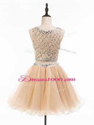 Champagne Homecoming Dress Prom and Party and Sweet 16 with Beading Scoop Sleeveless Side Zipper