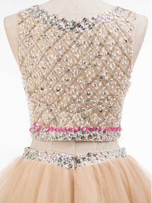 Champagne Homecoming Dress Prom and Party and Sweet 16 with Beading Scoop Sleeveless Side Zipper