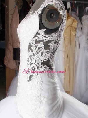 Lace Wedding Gown White Zipper Sleeveless Chapel Train