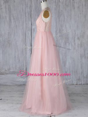 Latest V-neck Sleeveless Zipper Wedding Party Dress Baby Pink Tulle