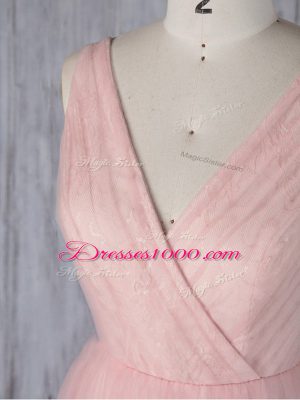 Latest V-neck Sleeveless Zipper Wedding Party Dress Baby Pink Tulle