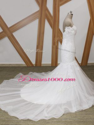 White Wedding Gowns Wedding Party with Beading Off The Shoulder Short Sleeves Court Train Backless