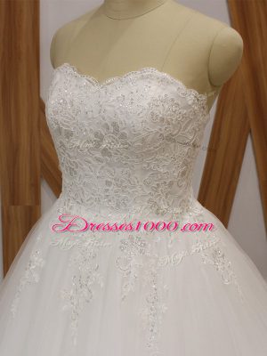 Flirting White Organza Lace Up Wedding Dresses Sleeveless Brush Train Lace and Appliques