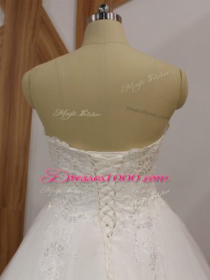 Flirting White Organza Lace Up Wedding Dresses Sleeveless Brush Train Lace and Appliques