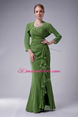 Sophisticated Beading Mother Dresses Green Zipper Sleeveless Floor Length