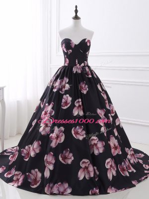 New Arrival Sweetheart Sleeveless Prom Dress Brush Train Ruching Multi-color Printed