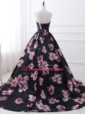 New Arrival Sweetheart Sleeveless Prom Dress Brush Train Ruching Multi-color Printed