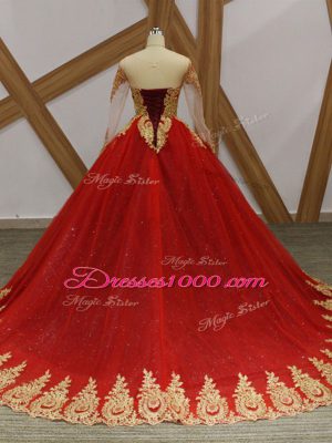 Wine Red Scoop Neckline Beading and Appliques 15th Birthday Dress Long Sleeves Lace Up