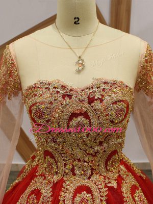 Wine Red Scoop Neckline Beading and Appliques 15th Birthday Dress Long Sleeves Lace Up