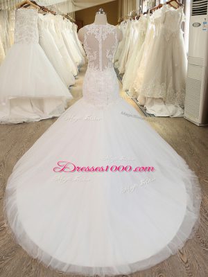 White V-neck Neckline Beading and Appliques Wedding Dresses Sleeveless Clasp Handle