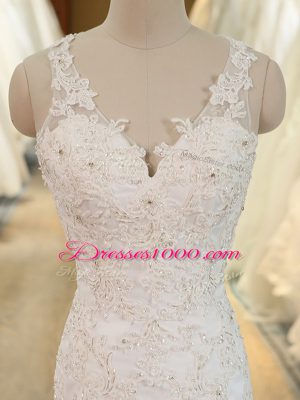 White V-neck Neckline Beading and Appliques Wedding Dresses Sleeveless Clasp Handle