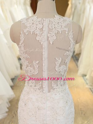 White V-neck Neckline Beading and Appliques Wedding Dresses Sleeveless Clasp Handle