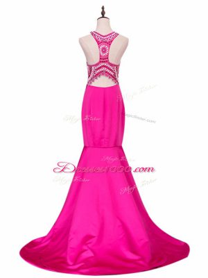 Gorgeous Sleeveless Brush Train Backless Beading Homecoming Dress