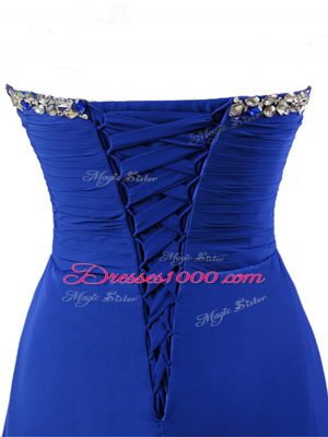 Royal Blue Sleeveless Brush Train Beading Prom Gown