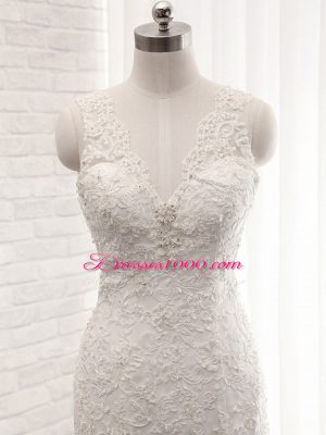 Excellent White Clasp Handle Wedding Gown Lace Sleeveless Brush Train