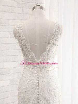 Excellent White Clasp Handle Wedding Gown Lace Sleeveless Brush Train