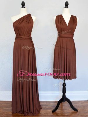 Low Price Brown One Shoulder Lace Up Ruching Bridesmaid Dress Sleeveless