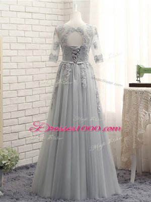 Tulle Half Sleeves Floor Length Dama Dress and Appliques