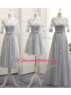 Tulle Half Sleeves Floor Length Dama Dress and Appliques