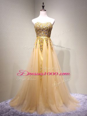 Floor Length Champagne Prom Dress Sweetheart Sleeveless Lace Up