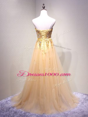 Floor Length Champagne Prom Dress Sweetheart Sleeveless Lace Up