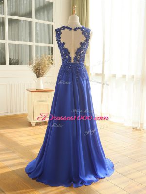 Royal Blue Homecoming Dress Prom and Military Ball and Beach with Appliques Scoop Sleeveless Zipper