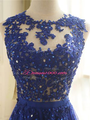 Royal Blue Homecoming Dress Prom and Military Ball and Beach with Appliques Scoop Sleeveless Zipper