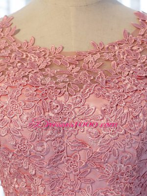 Cheap Floor Length Pink Wedding Party Dress Tulle Half Sleeves Lace