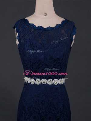 Floor Length Backless Mother of Bride Dresses Navy Blue for Prom and Military Ball and Sweet 16 and Beach with Beading