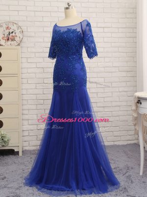 Stylish Royal Blue Half Sleeves Tulle Zipper Mother Dresses for Prom and Party and Military Ball