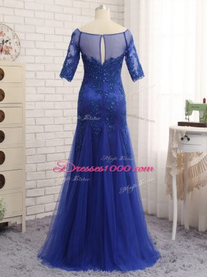 Stylish Royal Blue Half Sleeves Tulle Zipper Mother Dresses for Prom and Party and Military Ball