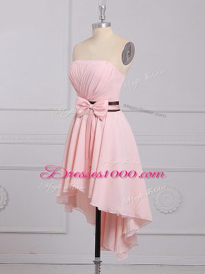 High Low Empire Sleeveless Baby Pink Quinceanera Court Dresses Lace Up