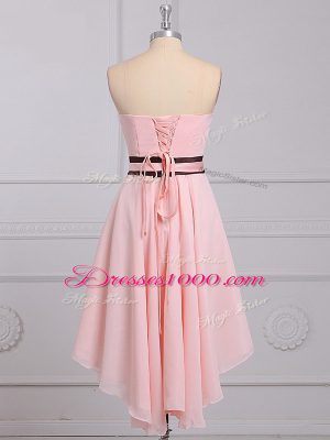 High Low Empire Sleeveless Baby Pink Quinceanera Court Dresses Lace Up