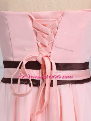 High Low Empire Sleeveless Baby Pink Quinceanera Court Dresses Lace Up