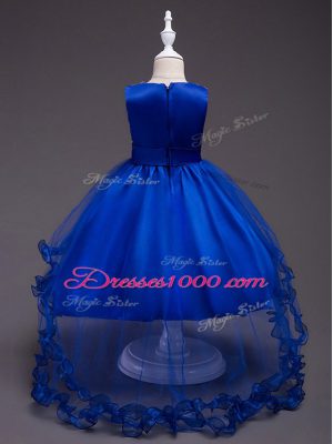 Royal Blue Little Girls Pageant Gowns Wedding Party with Appliques and Hand Made Flower Scoop Sleeveless Zipper