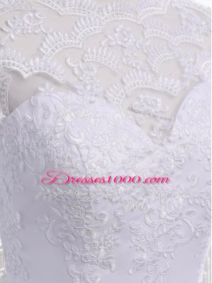 Flirting High-neck Sleeveless Tulle Bridal Gown Lace and Appliques and Bowknot Brush Train Zipper