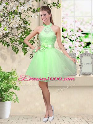 Lace and Belt Wedding Guest Dresses Lace Up Sleeveless Knee Length