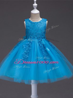 Teal Little Girls Pageant Dress Wholesale Wedding Party with Appliques Scoop Sleeveless Zipper