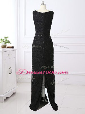 Super Black Scoop Neckline Lace Mother of Bride Dresses Long Sleeves Zipper