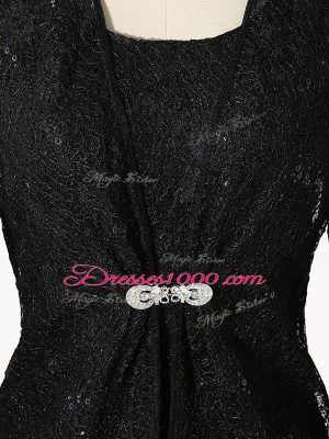 Super Black Scoop Neckline Lace Mother of Bride Dresses Long Sleeves Zipper